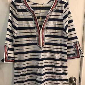 Mud Pie Embroidered Tunic Shirt Blouse Blue Red Size Small